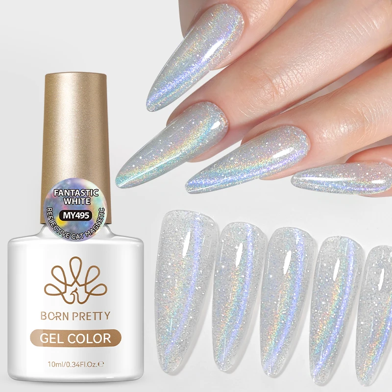BORN PRETTY Reflective Fantastic White Cat Magnetic Eye Gel Polish 10ml Holographics Sparking Glitter UV LED Soak Off Salon Nail