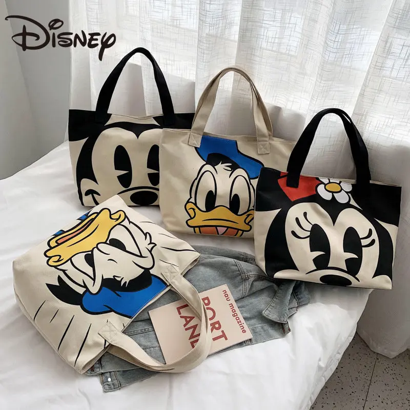 

MINISO Disney Simple Canvas Bag Female Mickey Mickey Mouse Cloth Bag Large Capacity Student Art Shoulder Bag