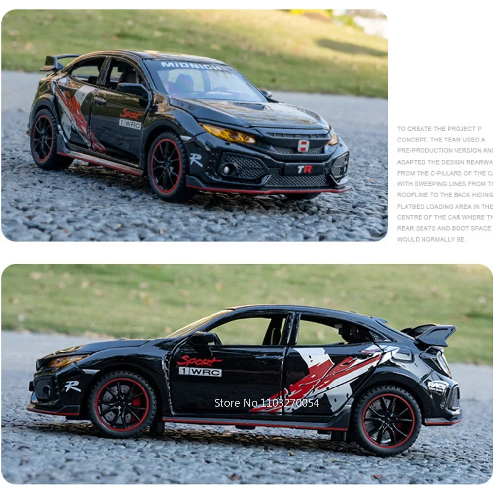 1/32 혼다 시빅 타입-R 어코드 자동차 모형 장난감 다이캐스트 합금 차량 6도어 개폐 사운드 라이트 풀백 메탈 바디 장난감 어린이 선물
