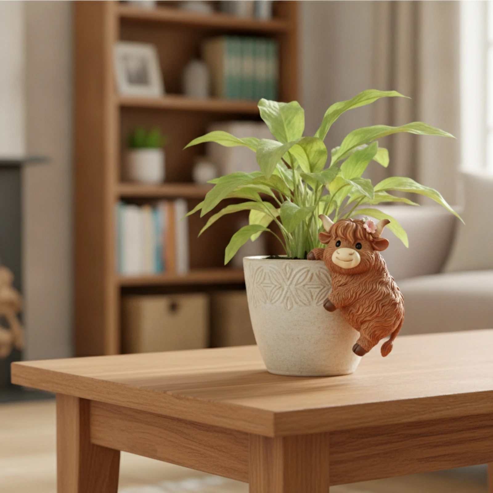 Highland Cow Pot Hanger Resin Cow Planter Ornament Plant Pot Hanger Textured Plant Decoration Decorative for Gardeners