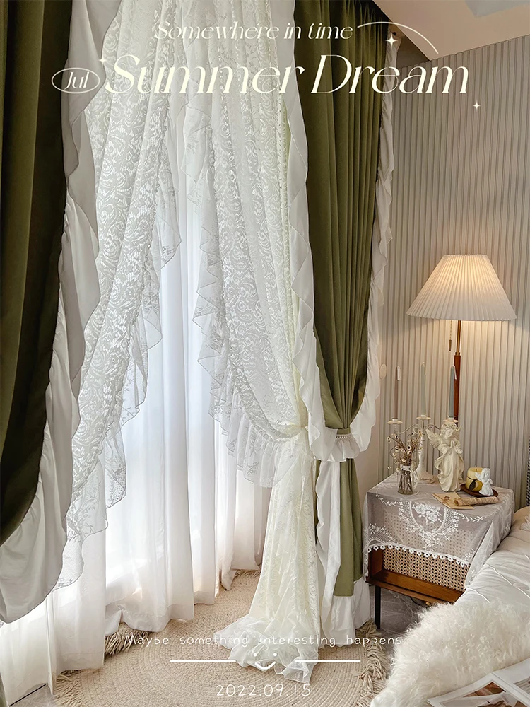 Advanced Elegant Living Room Curtains Light Green Lace Edge Bedroom Curtain Luxury Home Decor Шторы 커튼カーテン ستارة штора וִילוֹן