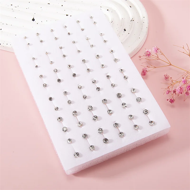 36Pair Mixed Size White Color Crystal Stud Earrings Set Women Girls Small Plastic Geometric Rhinestone Earrings Set Jewelry Gift