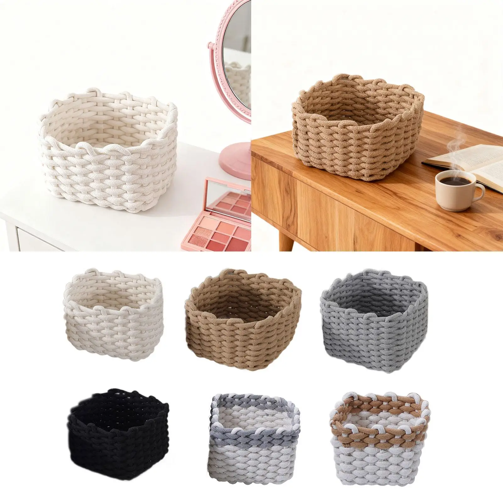 Woven Basket Makeup Basket Organization Bin Multipurpose Handwoven Decorative Sundries Baskets for Makeup Bathroom Closet Woven Basket Makeup Basket Organization Bin Multipurpose Handwoven Decorative Sundries Baskets for Makeup Bathroom Closet