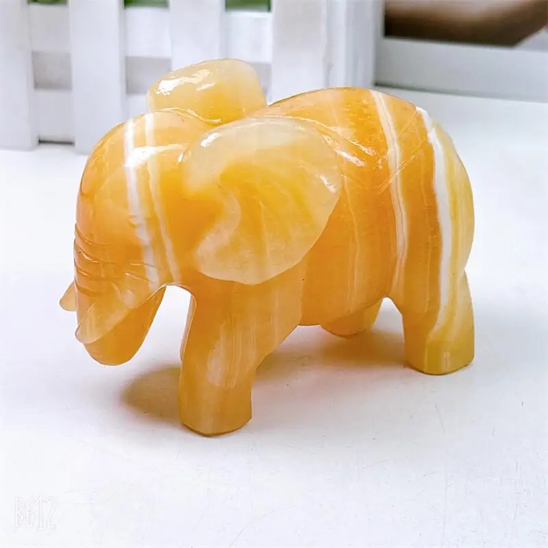

Natural Orange Calcite Elephant Carving Figurine Energy Gemstone Crafts Home Decoration Christmas Gift 1pcs