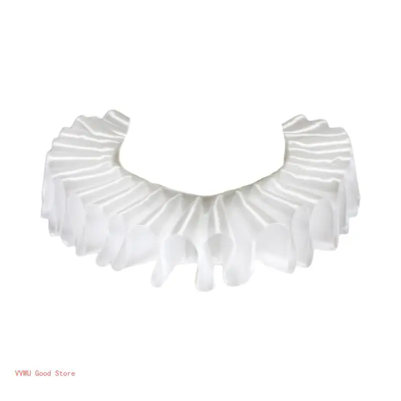 

Women Romantic Ribbon Bow Ruffled Fake Collar Victorian Neck Ruff White Clown Choker Cosplay Costume