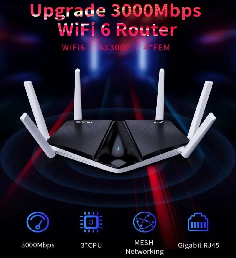 3000Mbps WIFI6 Router MESH AX3000 2.4/5G Dual Band Transmission Gigabit 4FEM Powerful Signal Wireless Router WPA3 Encryption