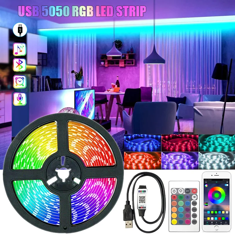 RGB 5050 taśma Led z USB Bluetooth kontrola aplikacji 5V USB taśma Led elastyczna taśma taśma diodowa dla podświetlenie TV dekoracja pokoju