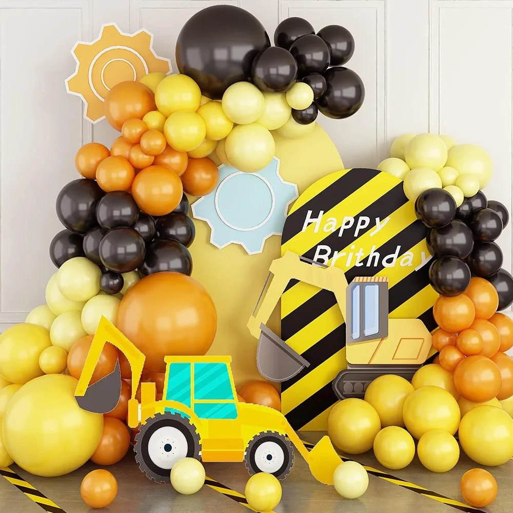 

115pcs Orange Black Yellow Latex Balloons Arch Kit Balloons Arch for Birthday Wedding Baby Shower Construction Party Decor