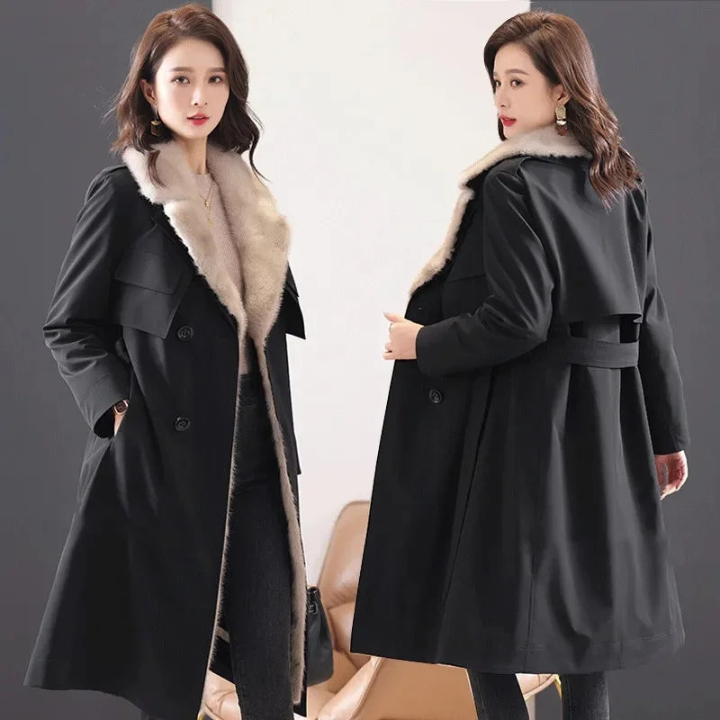 Manteau de fourrure mi-long épais pour femme, doublure intérieure en imitation de vison, pardessus Super chaud, parka d\'hiver de haute qualité, 2022