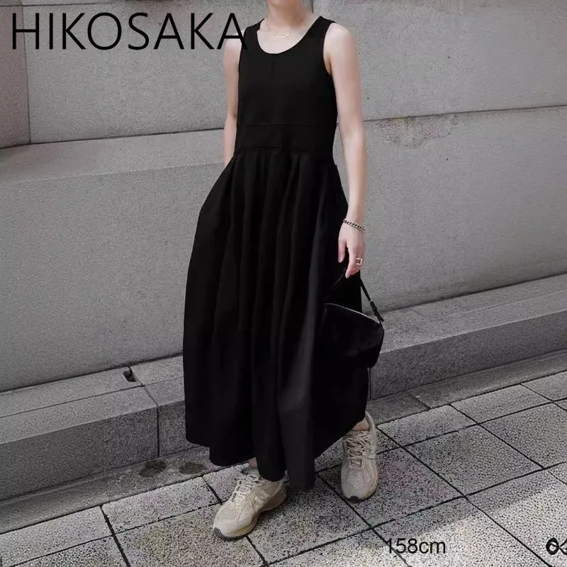 Japanese Elegant Casual Fashion Women Dress O-neck Sleeveless Tank Tobe 2024 New High Waist A-line Vestidos De Mujer Moda