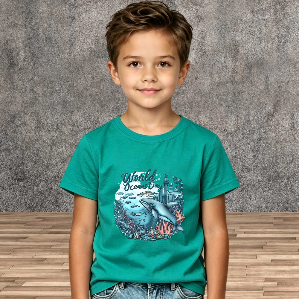 Boys Girls Summer T-Shirt Whale Print Short Sleeve Toddler Children Ocean Tops Marine Life Shirts