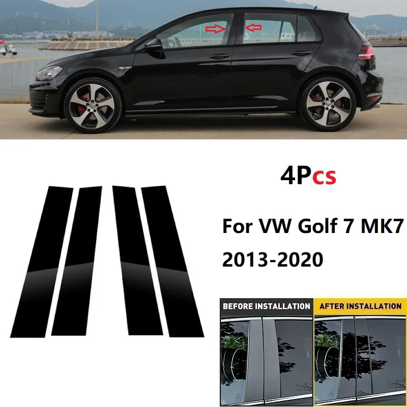4PCS Bright Black/Carbon Fiber Car Door Pillar Posts Trim Cover BC Column Sticker For VW Golf 7 MK7 2013-2020