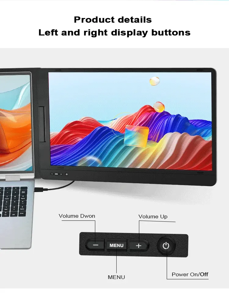 شاشة احترافية ثلاثية محمولة لأجهزة الكمبيوتر المحمول - شاشة FHD مقاس 14 بوصة مع حامل، Tpye-C لأجهزة الكمبيوتر المحمول mac Dex PS5 Xbox Series #5