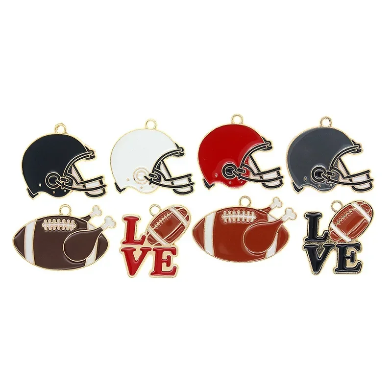 10pcs American Football Charms Earrings DIY Accessories Helmet Pendant for Bracelet Handmade Material Cute Enamel Charm image 4
