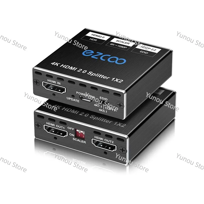 4K 60Hz HD-MI Splitter with 1 in And 2 Out Aluminum,Used for Dual MonitorCopying/mirroring or 1080p TV Synchronization Operation