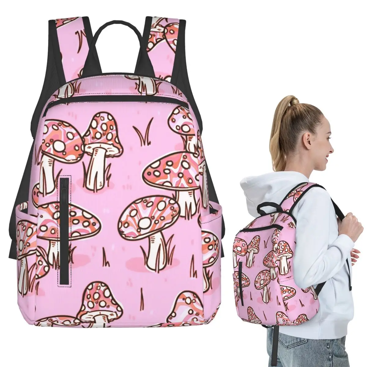 

Pink Cartoon Mushroom Backpack Student BookBag Kids School Bag Laptop Shoulder Bags Men Women