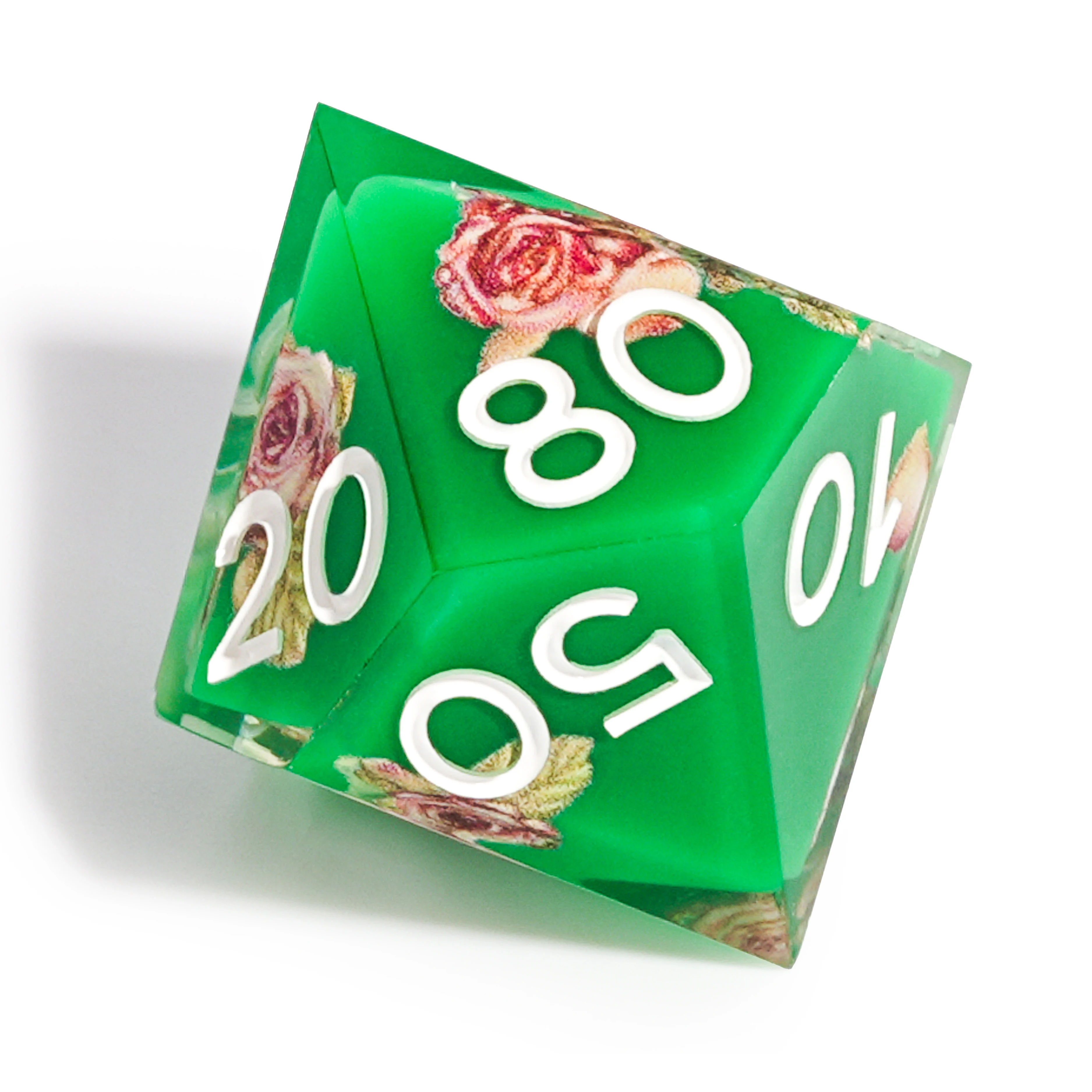 1-7Pcs Green Flowers Resin Dice Set Multi-sided Polyhedral Dice for D&D Game COC Role Playing RPG Table D6~D20