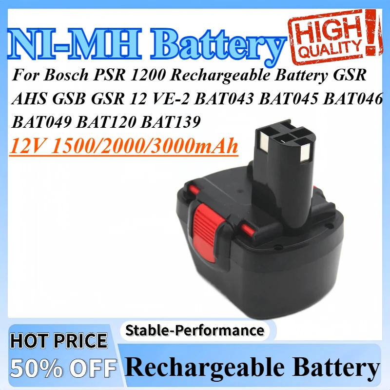 12V 1500/2000/3000mAh For Bosch PSR 1200 Rechargeable Battery GSR AHS GSB GSR 12 VE-2 BAT043 BAT045 BAT046 BAT049 BAT120 BAT139