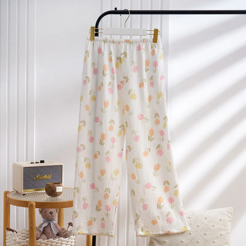 Autumn New Floral Print Pajamas Pants For Women Bottoms Cotton Casual Comfortable Loose Home Trousers Elastic Pants Rome Wear