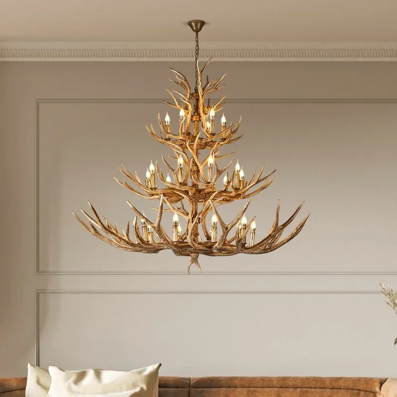 2026 for Christmas Style Antler Deer Chandelier for Living Room Loft Large Resin Hanging Lamp Fixture Farmhouse Big Light