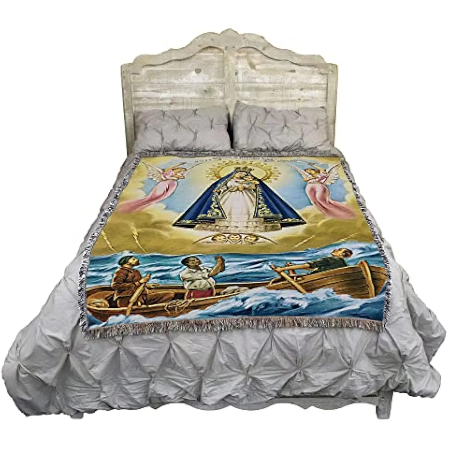 Our Lady of Charity Woven Tapestry Throw Religious Catholic Blanket Cotton Blend Home Decor