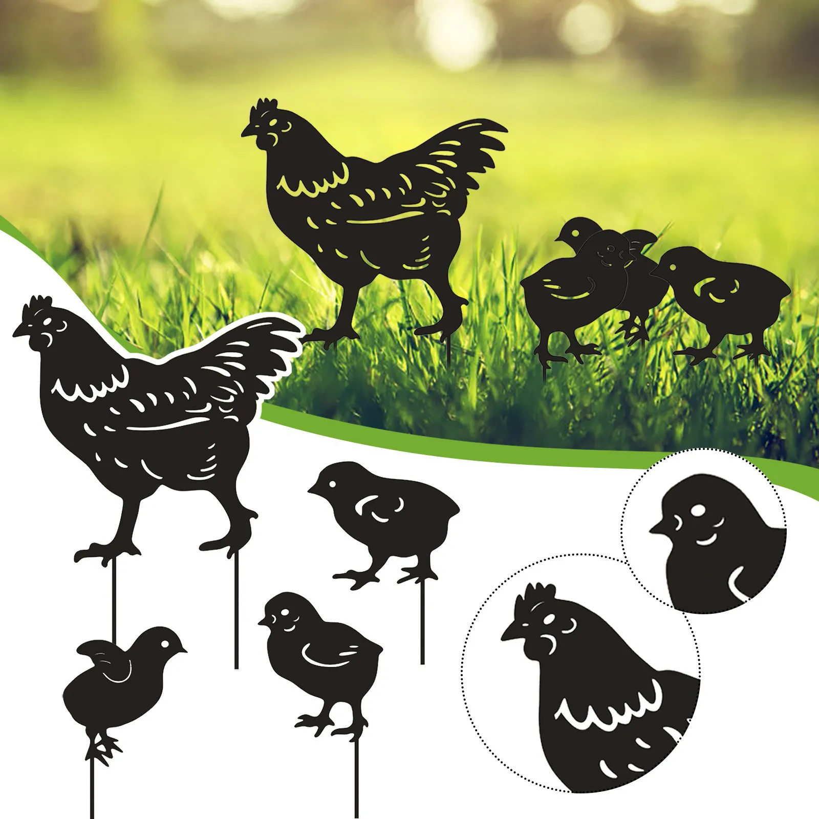 Beautydaffy Metal Chicken Garden Gold Plug-In Garden Art Garden Ornament Hollow Animal Silhouette Ornament Outdoor Decoration