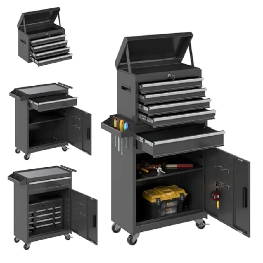 Tool Chest, Rolling Tool Cabinet, Removable Cabinet Storage Tool Box with Universal Lockable Wheels, Lock Bar, Metal Tool Stora