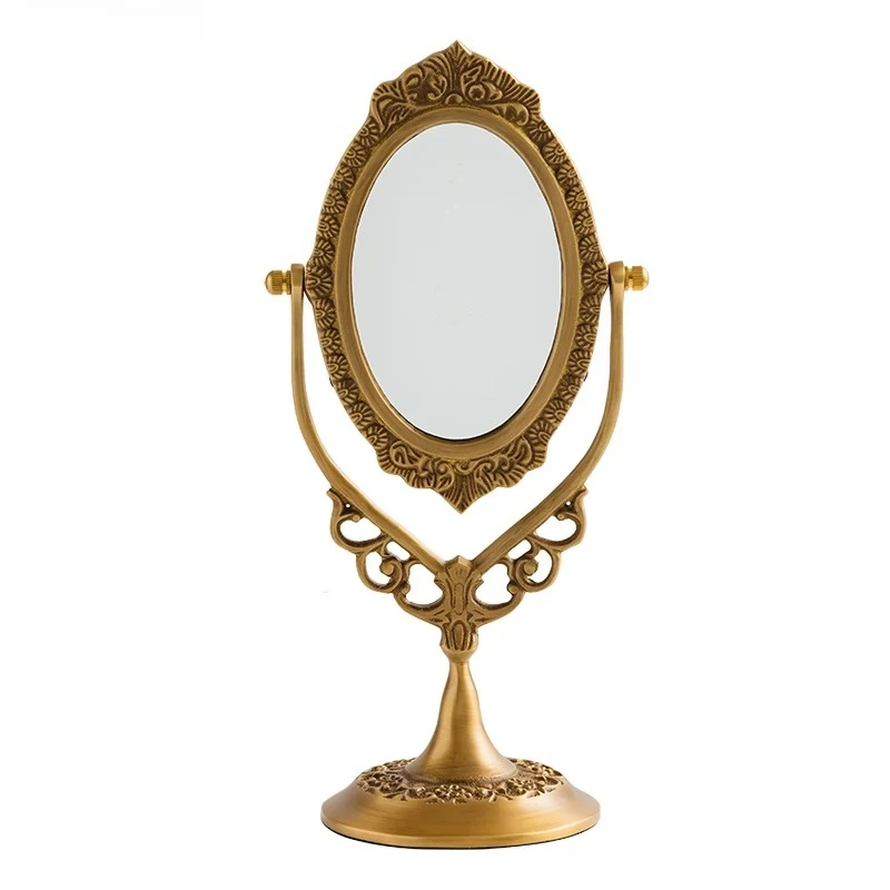 

Французское ретро резное украшение для дома, зеркало для макияжа, европейское высококачественное светлое роскошное латунное украшение для спальни, настольное зеркало для макияжа