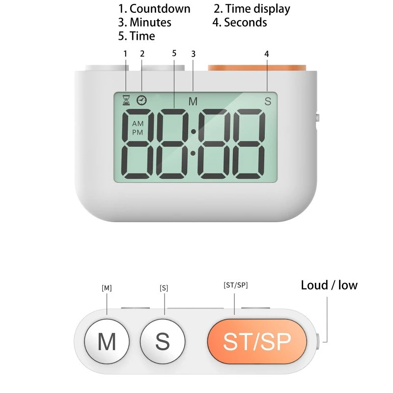 ساعة توقيت رقمية على مدار الساعة متعددة الوظائف ميقاتي الكتروني مع أرقام كبيرة ودعم مغناطيسي لأعمال مكتب دراسة المطبخ