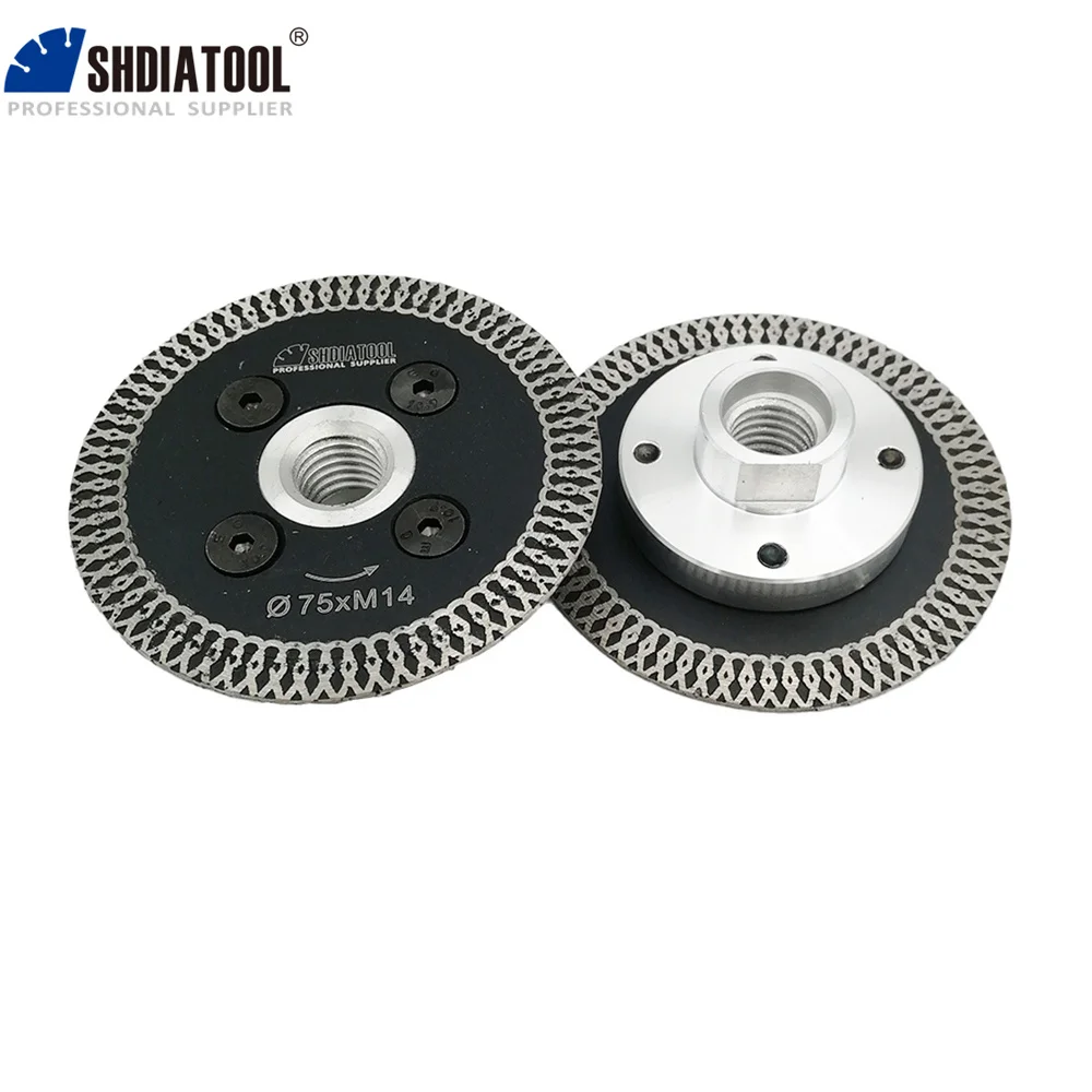 SHDIATOOL 2 pezzi 75mm pressato a caldo Mini Mesh Turbo Rim diamante incisione lame per sega con dischi rimovibili M14 flangia