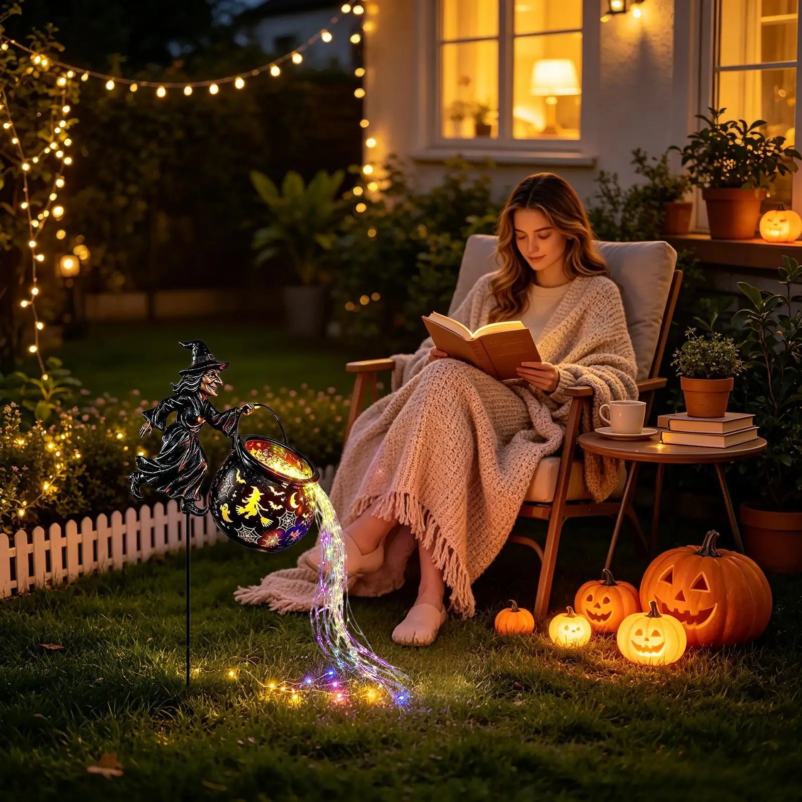 Halloween Lamp Gothic Battery Powered Waterfall Lighting String Stake Witch Light For Christmas Fall Night Reading Party Outdoor