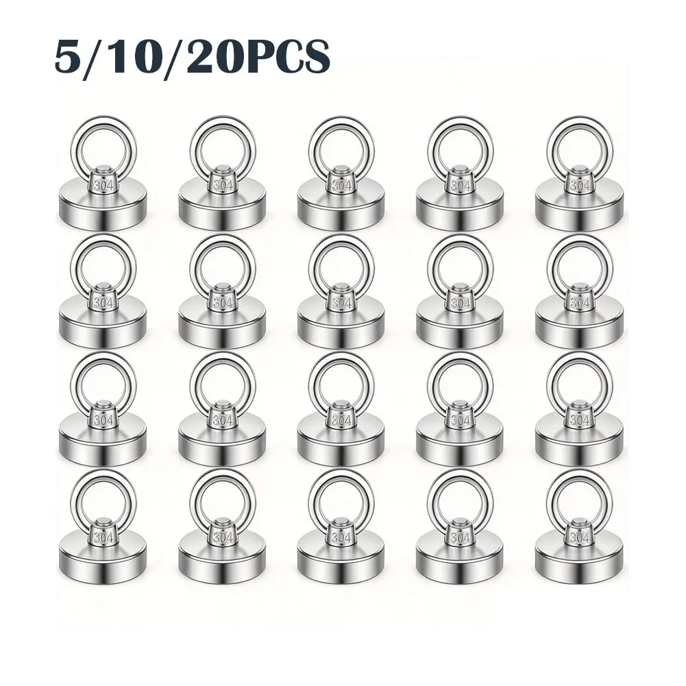 5-20Pcs 25mm Heavy Duty Neodymium Fishing Hook Super Strong Magnet Hook Magnet with Countersunk Hole Eyebolt Salvage magnetic