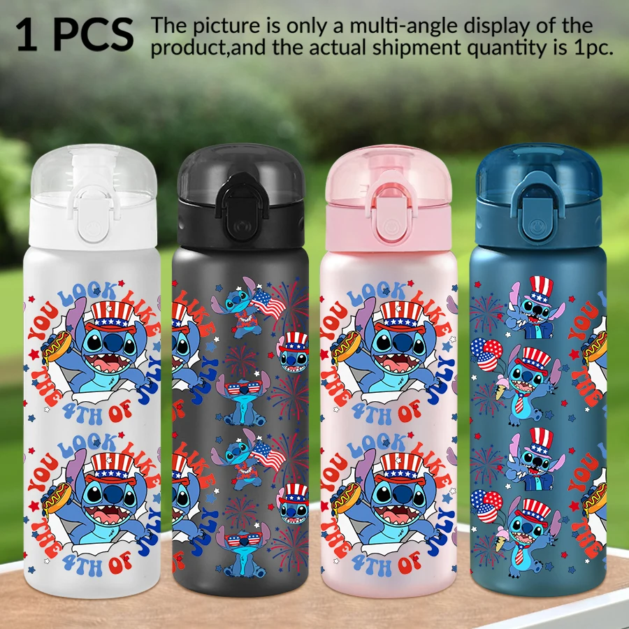 

1 шт., пластиковая бутылка для воды Disney Stitch с патриотическим рисунком, 26 унций, спортивная чашка для воды на открытом воздухе, подарок на день рождения/зад в школу