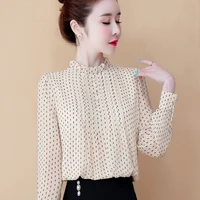 Women Spring Autumn Style Chiffon Blouses Shirts Lady Casual Long Sleeve O-Neck Polka Dot Printed Chiffon Blusas Tops DD8879 - Image 3