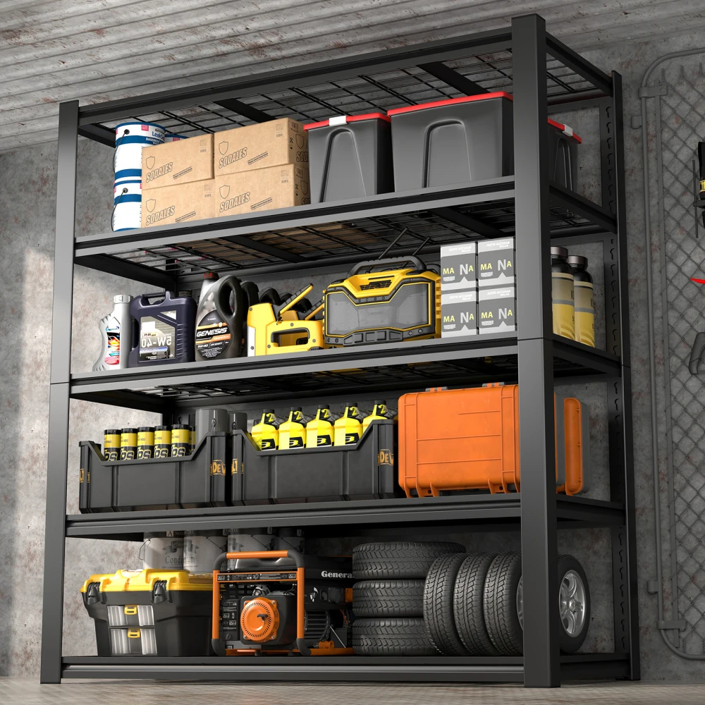 

59" Metal Garage Storage Rack: Heavy-Duty Steel, Moisture/Waterproof,5-Layer Adjustable For Warehouse,Food Pantries & Industrial