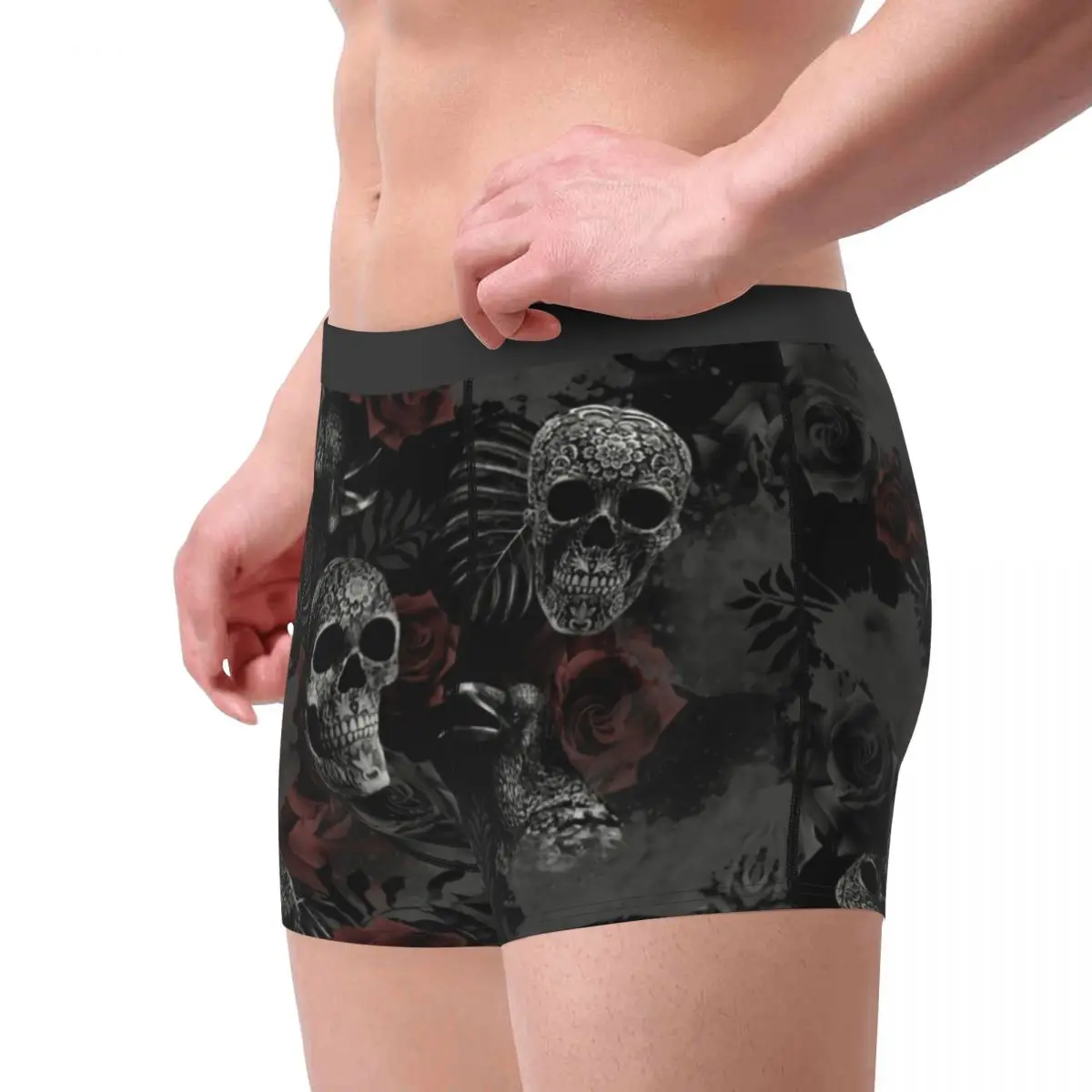 Skull Flowers Underwear Male Sexy Printed Customized Halloween Rose Floral Boxer Briefs Shorts Panties Breathbale Underpants