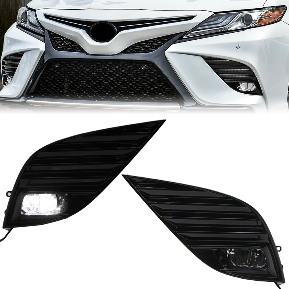 LH+RH Side LED Fog Light Kit For Toyota Camry SE XSE 2018 2019 2020 Front Bumper Lamp Bezel W/ Relay Wiring Switch Harness Cover