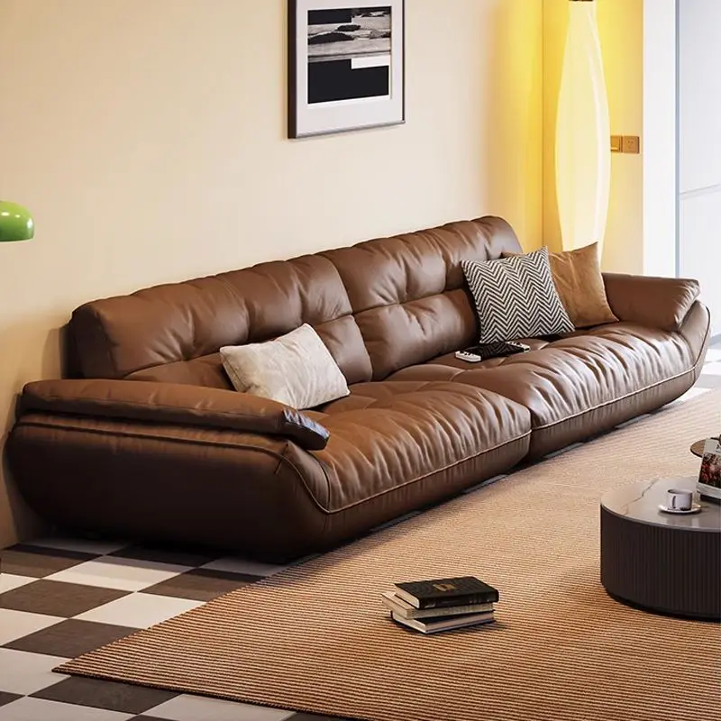 Italian minimalist leather sofa antique light luxury modern cloud sofa living room sailing sofa first layer cowhide