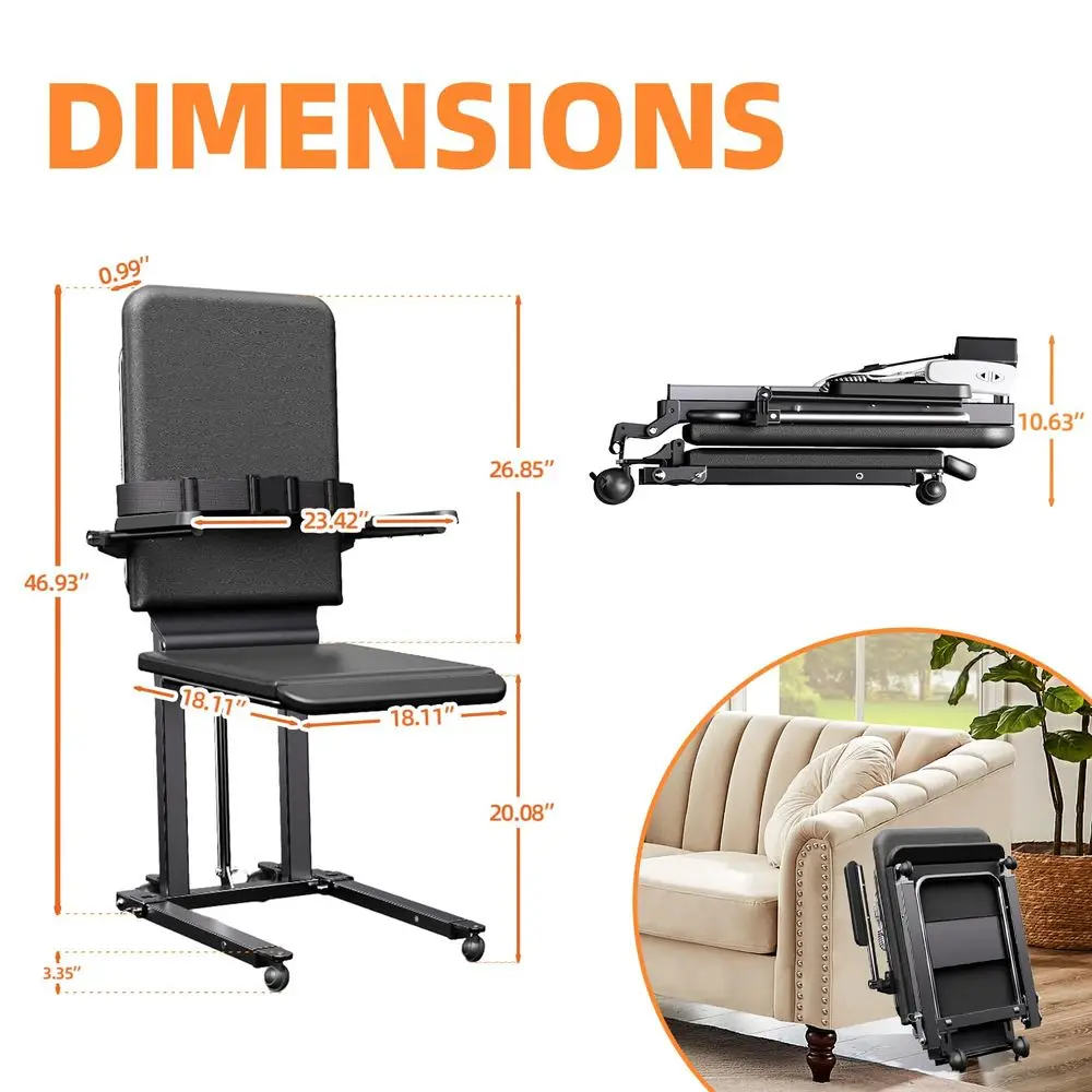 

Steel Electric Lift Chair with Advanced Wheels and PU Cushion, Floor Lift for Elderly, Support to 400 LBS, Safety Seat Belts