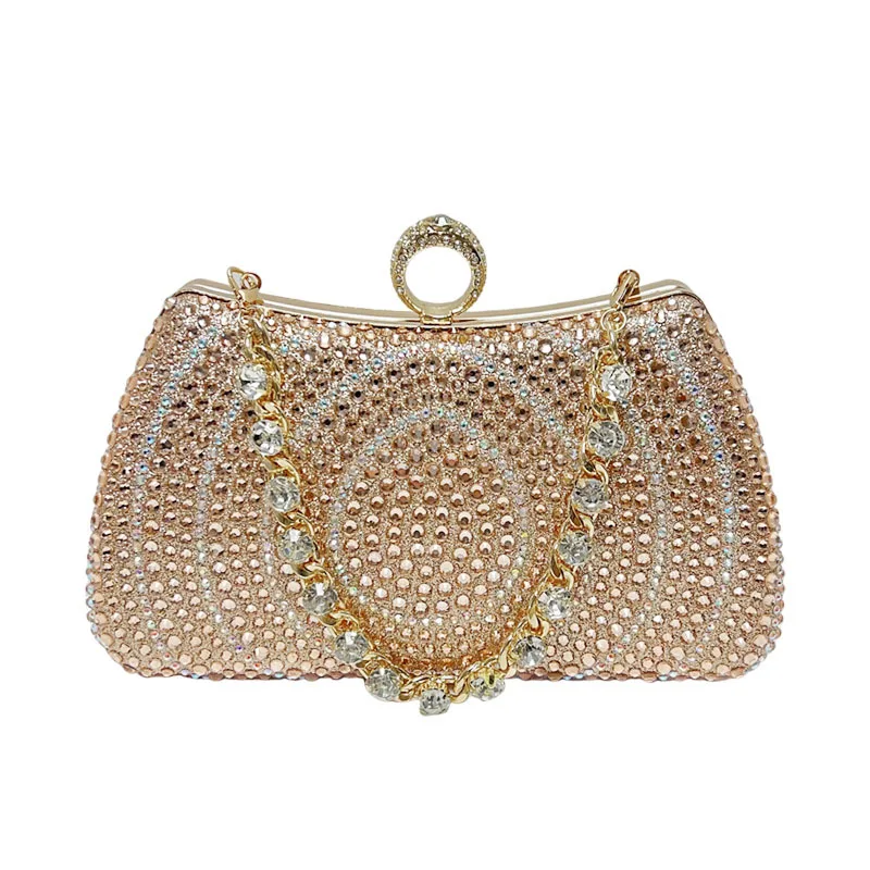 

Retro Luxury Evening Clutch for Women, Fine Rhinestone Diamond Inlay, Gold Silver Blue Small Wedding Party Shoulder Bag