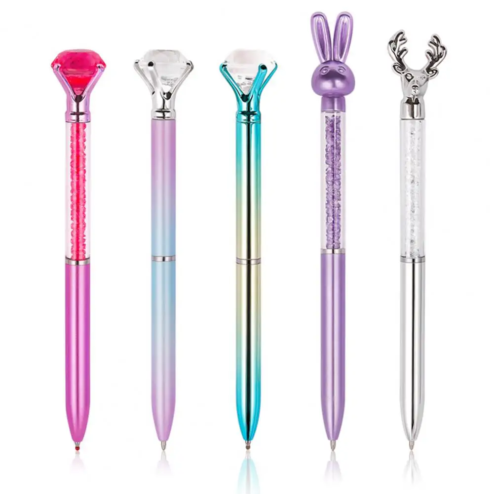 8Pcs Faux Crystal Pen Constant Ink Rotating Core Out No Hat Precision Nib Write Rhinestone Scepter Pen School Accessory