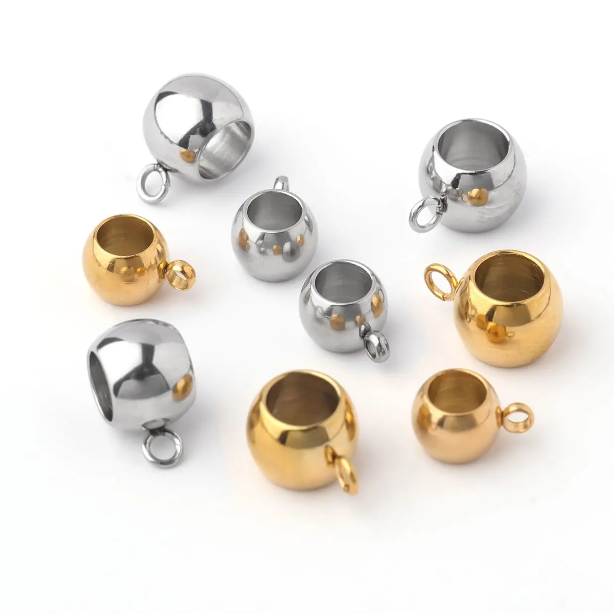 10PCS Stainless Steel Gold Silver Colour Bail Beads Pendant Clasps Spacer Beads For Jewelry Making DIY Bracelet Accessories