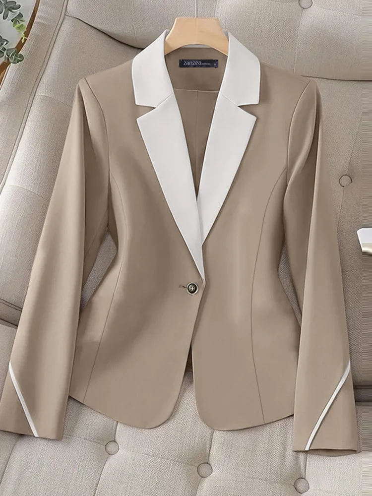 حجم كبير 5XL ZANZEA المرأة السترة الرسمية خمر Colorblock الخصر معاطف مكتب سيدة كم طويل جاكيتات أزرار رقيقة أبلى