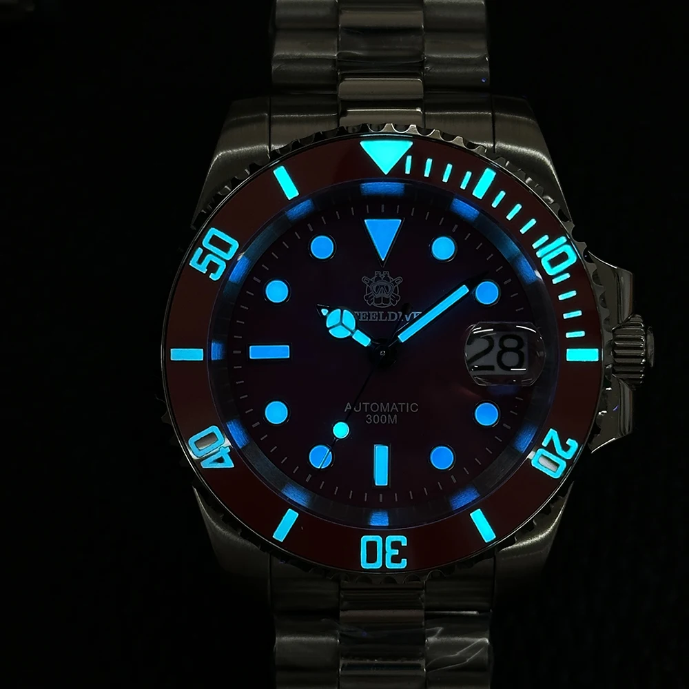 STEELDIVE Men Diver Watch Automatic Mechanical Wristwatch 300m Waterproof BGW-9 Luminous Sapphire NH35 120 Clicks Ceramic Bezel