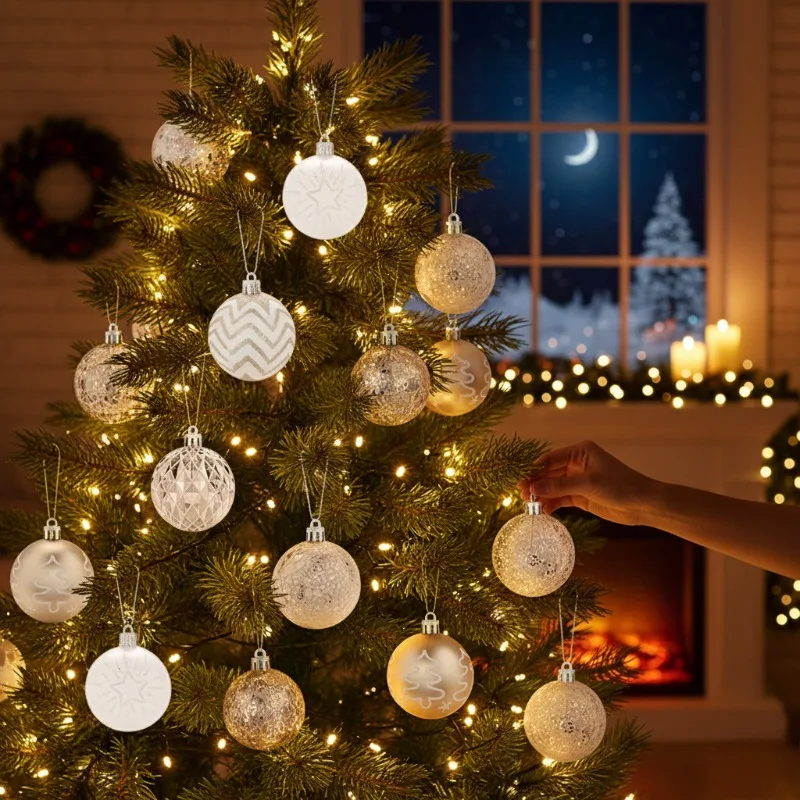 16PCS Christmas Ball Ornaments White Gold Hanging Baubles Xmas Tree Decorations for Home Holiday Party Indoor Decor