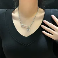 Silver Plated Hollow Saturn Pendant Necklace Women's Fashionable Lightweight Punk Style Lockbone Chain Jewelry Accessory