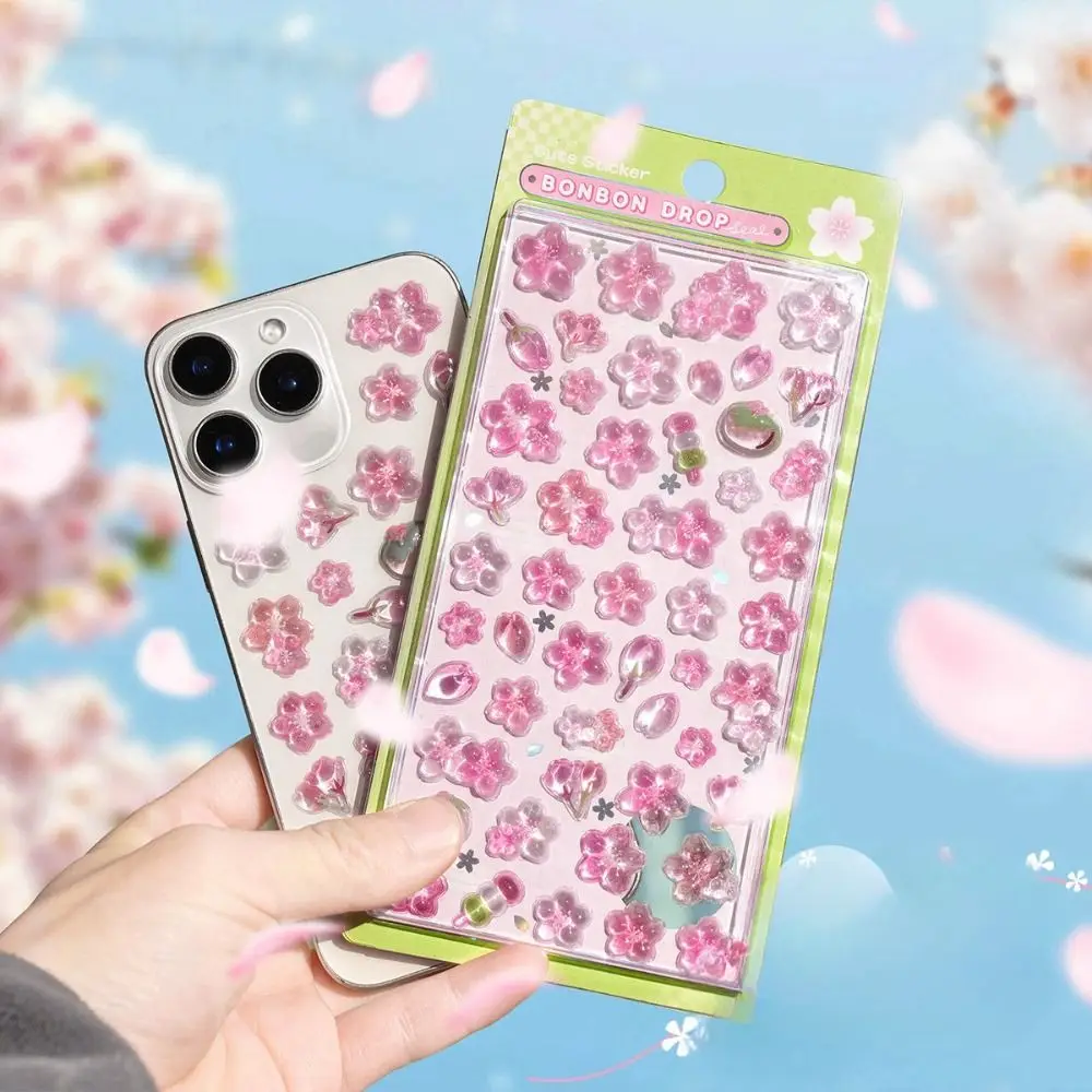 

Pink Sakura 3D Relief Sticker DIY Multipurpose Paper Card Sticker Gift Three-dimensional Crystal Sticker Mobile Phone Decoration