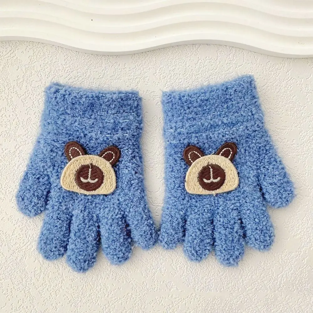 

Harajuku Bear Baby Fluffy Gloves Flower Rabbit Cartoon Pattern Gloves Solid Color Korean Style Knitted Mittens Children