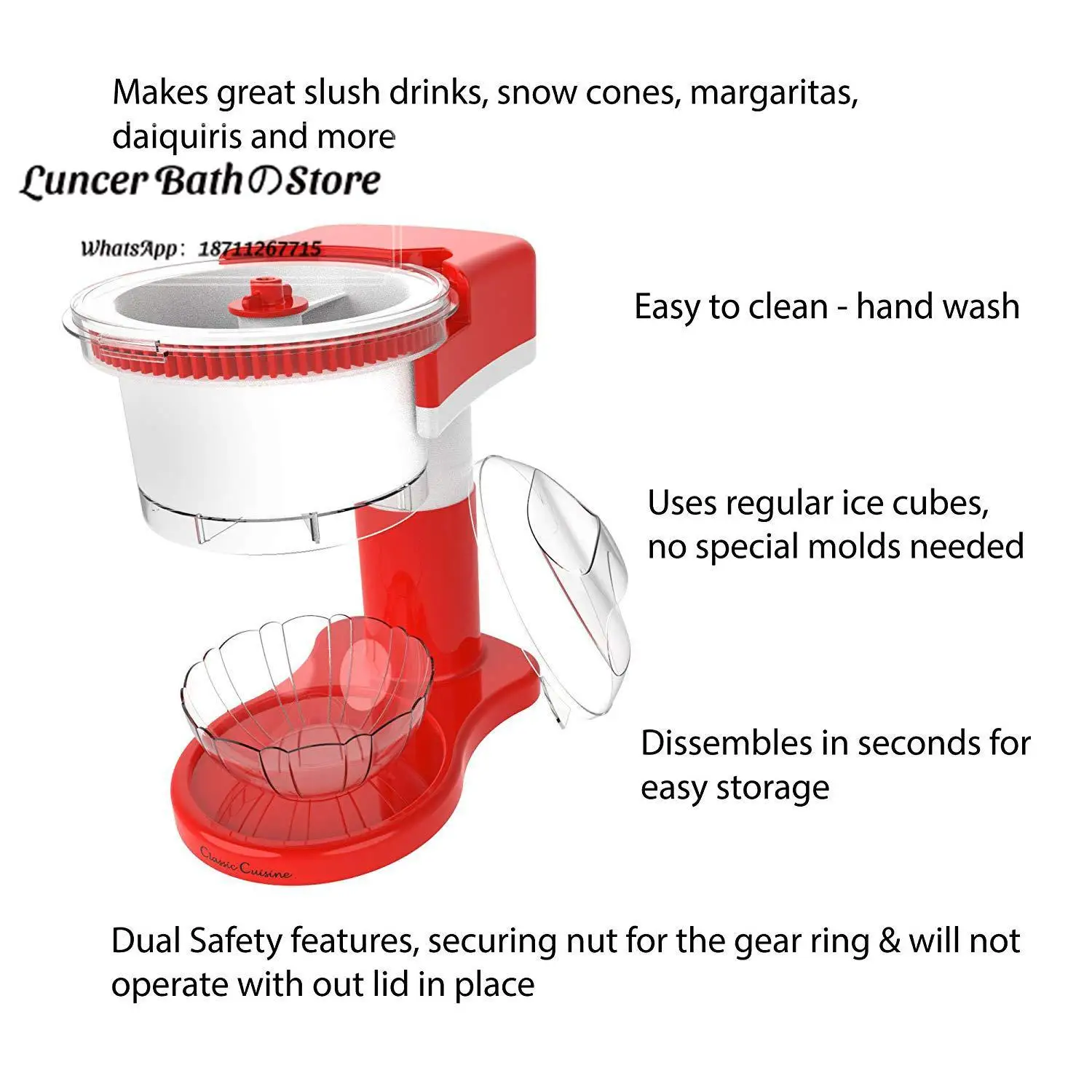 US Plug Household Electric Shaved Ice Machine, Multifunctional Ice Crusher for Hail Ice & Smoothies