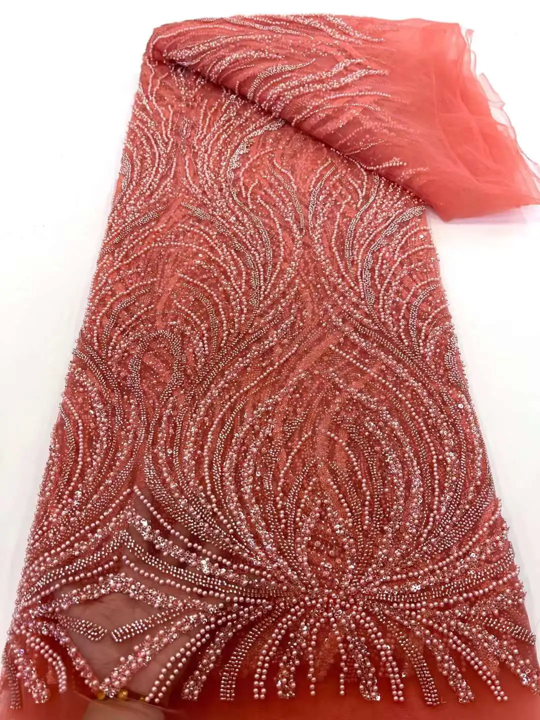 

Luxurious African Groom Sequins Lace Fabric 2024 High Quality Heavy Beads Embroidery French Tulle Lace Nigerian Material Xc